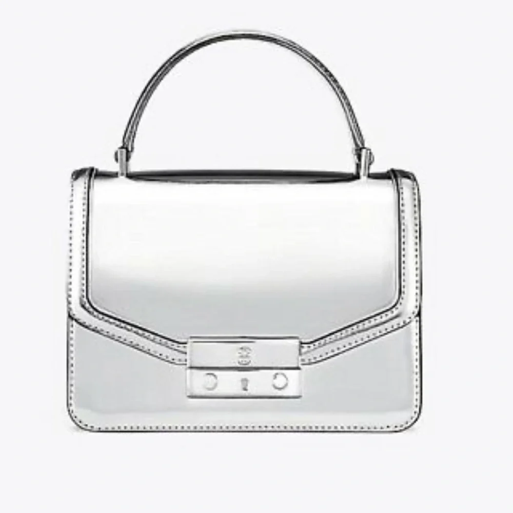 Tory Burch Metallic Silver Top-Handle Satchel